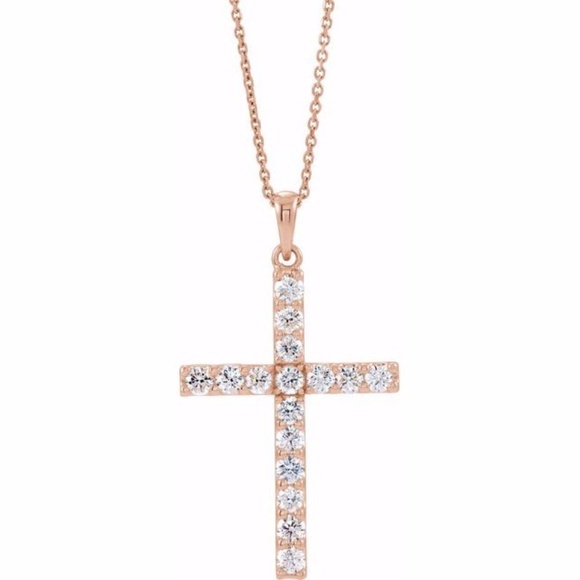 Jewelry - 14K Rose Diamond Cross 18" Necklace
